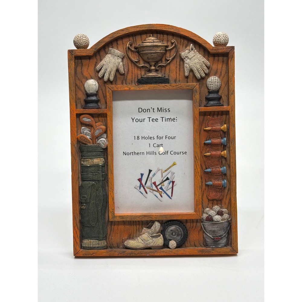 Golf Theme 3D Relief Picture Frame Faux Wood Tabletop Sports Decor 4x6 Brown